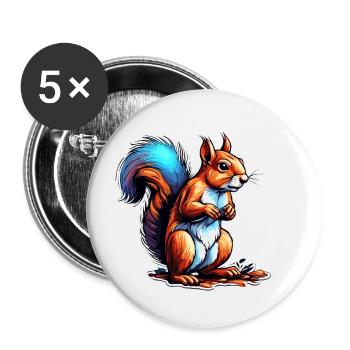 Écureuil / Animal / Rongeur / Animal de la forêt / Bande dessinée - Lot de 5 petits badges (25 mm) - blanc - Devant