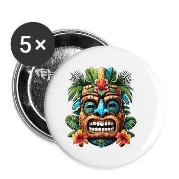 Tiki / Hawaï / Tropical / Île / Culture / Logo - Lot de 5 petits badges (25 mm) - blanc - Devant