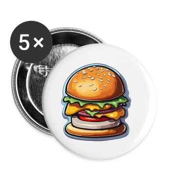Burgers / Restauration rapide / Nourriture / Petits pains / Boeuf - Lot de 5 petits badges (25 mm) - blanc - Devant