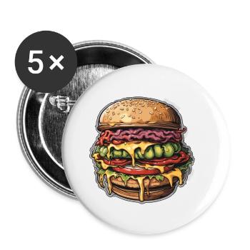 Burgers / Restauration rapide / Nourriture / Petits pains / Boeuf - Lot de 5 petits badges (25 mm) - blanc - Devant