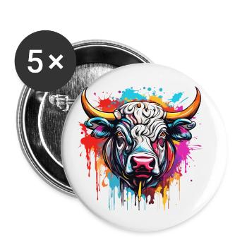 Stier / Bulle / Tier / Hörner / Stierkampf - Buttons klein 25 mm (5er Pack) - Weiß - Vorne
