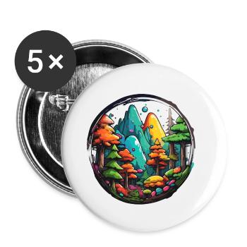 Forêt / Nature sauvage / Nature / Arbres / Vert / Idylle - Lot de 5 petits badges (25 mm) - blanc - Devant