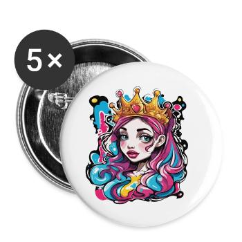 Princesse / Femme / Fille / Dame / Bande dessinée - Lot de 5 petits badges (25 mm) - blanc - Devant