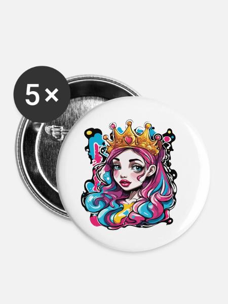 Prinzessin / Frau / Mädchen / Dame / Comic - Buttons klein 25 mm (5er Pack) - Weiß