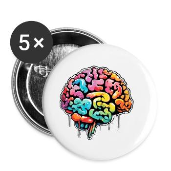 Brain / Knowledge / Intelligence / Clever / Thinking - Buttons small 1''/25 mm (5-pack) - white - Front