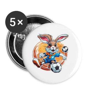 Soccer Bunny / Animal / Soccer / Goal / Sports - Buttons small 1''/25 mm (5-pack) - white - Front
