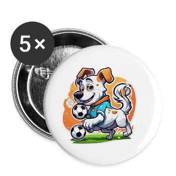 Soccer Dog / Animal / Soccer / Goal / Sports - Buttons small 1''/25 mm (5-pack) - white - Front