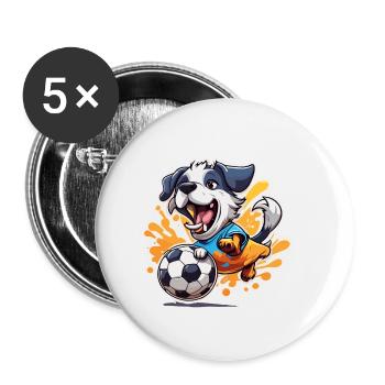 Soccer Dog / Animal / Soccer / Goal / Sports - Buttons small 1''/25 mm (5-pack) - white - Front