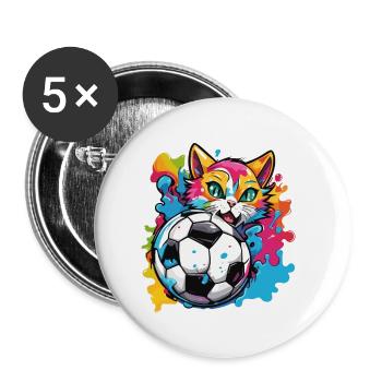 Soccer Cat / Animal / Soccer / Goal / Sports - Buttons small 1''/25 mm (5-pack) - white - Front
