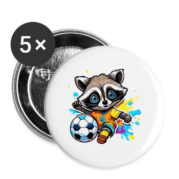 Soccer Raccoon / Animal / Soccer / Goal / Sports - Buttons small 1''/25 mm (5-pack) - white - Front