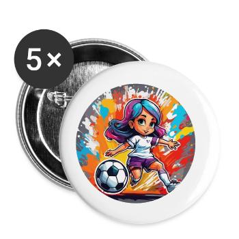 Fußballerin / Sport / Fußballplatz / Verein / FC - Buttons klein 25 mm (5er Pack) - Weiß - Vorne