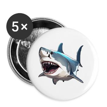 Requin / Faune / Sous-marin / Mer / Océan - Lot de 5 petits badges (25 mm) - blanc - Devant