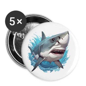 Requin / Faune / Sous-marin / Mer / Océan - Lot de 5 petits badges (25 mm) - blanc - Devant