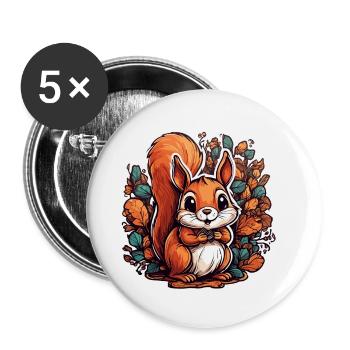 Écureuil / Animal / Rongeur / Animal de la forêt / Bande dessinée - Lot de 5 petits badges (25 mm) - blanc - Devant