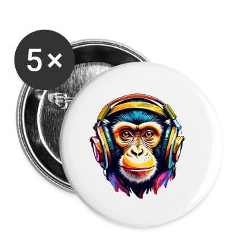 Headphones / Audio / Music / Animal / Monkey / Cool - Buttons small 1''/25 mm (5-pack) - white - Front