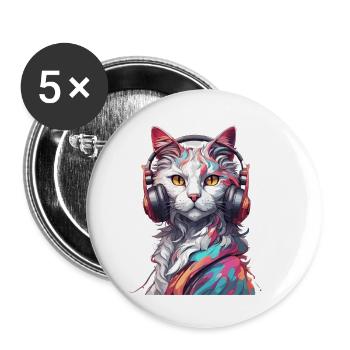 Headphones / Audio / Music / Animal / Cat / Cool - Buttons small 1''/25 mm (5-pack) - white - Front
