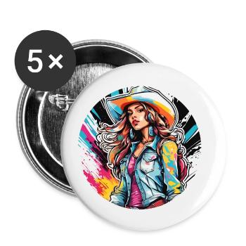 Cow Girl / Wild West / Desert / Lasso / Rodeo - Buttons small 1''/25 mm (5-pack) - white - Front