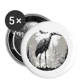 Kranich / Vogel / fliegen / Zugvogel /Tier / Zoo - Buttons klein 25 mm (5er Pack) - Weiß - Vorne