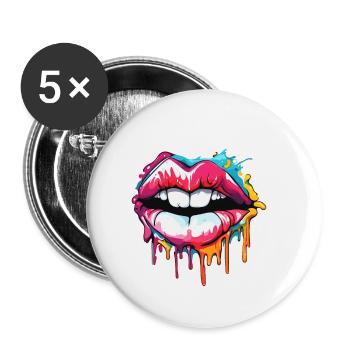 Bouche / Lèvres / Dents / Langue / Sourire / Baiser - Lot de 5 petits badges (25 mm) - blanc - Devant