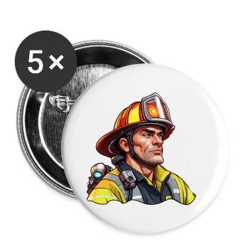 Feuerwehrmann / Feuer / Brand / Löschen / Held - Buttons klein 25 mm (5er Pack) - Weiß - Vorne