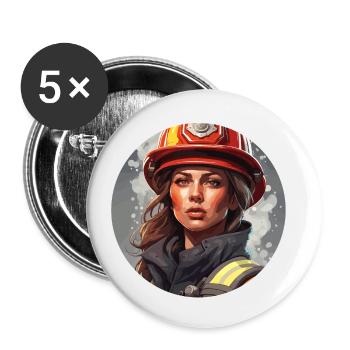 Feuerwehrfrau / Feuer / Brand / Löschen / Heldin - Buttons klein 25 mm (5er Pack) - Weiß - Vorne