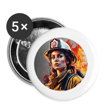 Feuerwehrfrau / Feuer / Brand / Löschen / Heldin - Buttons klein 25 mm (5er Pack) - Weiß - Vorne