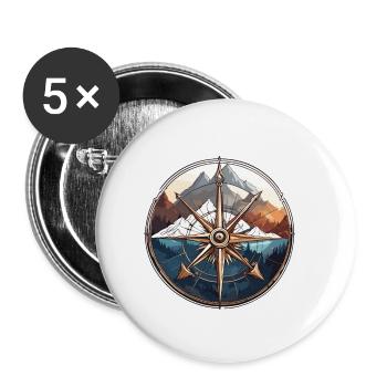 Kompass / Himmelsrichtung / Reisen / Survival - Buttons klein 25 mm (5er Pack) - Weiß - Vorne