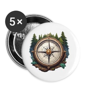 Kompass / Himmelsrichtung / Reisen / Survival - Buttons klein 25 mm (5er Pack) - Weiß - Vorne