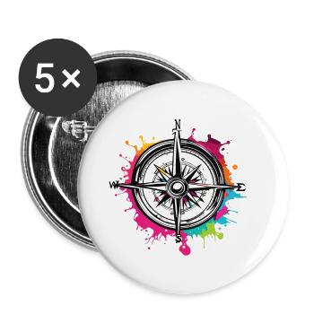 Kompass / Himmelsrichtung / Reisen / Survival - Buttons klein 25 mm (5er Pack) - Weiß - Vorne