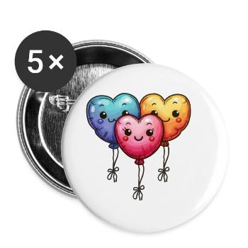 Ballon Herzen auch für Kinder und Geburtstage - Buttons klein 25 mm (5er Pack) - Weiß - Vorne