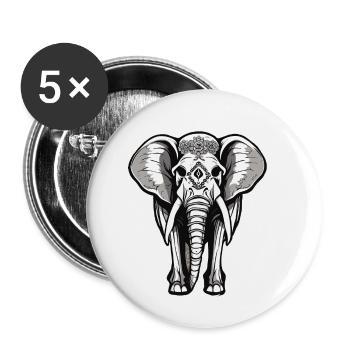 Elefant / Tier / Orientalisch / Blumen / Muster - Buttons klein 25 mm (5er Pack) - Weiß - Vorne