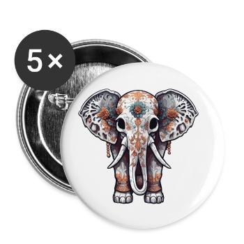 Elefant / Tier / Orientalisch / Blumen / Muster - Buttons klein 25 mm (5er Pack) - Weiß - Vorne