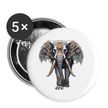 Elefant / Tier / Orientalisch / Blumen / Muster - Buttons klein 25 mm (5er Pack) - Weiß - Vorne