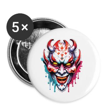 Kabuki Maske / Japanische Kunst / Theater / Antik - Buttons klein 25 mm (5er Pack) - Weiß - Vorne