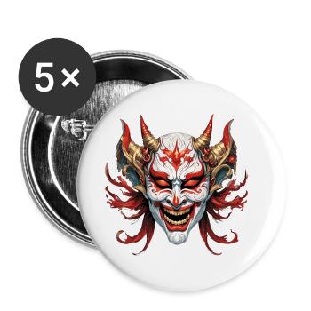 Kabuki Maske / Japanische Kunst / Theater / Antik - Buttons klein 25 mm (5er Pack) - Weiß - Vorne