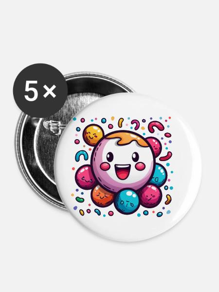 Fasnachtsfreude mit Konfetti - Buttons klein 25 mm (5er Pack) - Weiß