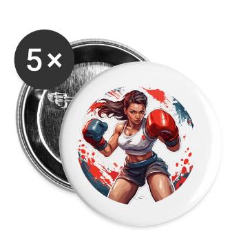 Boxer / Sports / Fight / Arena / Boxing Ring / Fists - Buttons small 1''/25 mm (5-pack) - white - Front