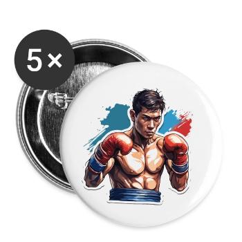 Boxeur / Sports / Combat / Arène / Ring de boxe / Poings - Lot de 5 petits badges (25 mm) - blanc - Devant