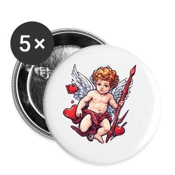 Cupidon / Amour / Flèche / Coeur / Saint Valentin - Lot de 5 petits badges (25 mm) - blanc - Devant