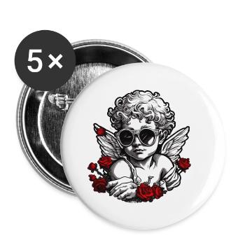 Cupidon / Amour / Flèche / Coeur / Saint Valentin - Lot de 5 petits badges (25 mm) - blanc - Devant