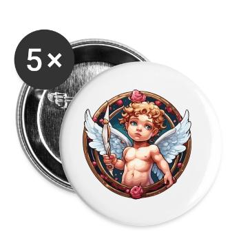 Cupidon / Amour / Flèche / Coeur / Saint Valentin - Lot de 5 petits badges (25 mm) - blanc - Devant