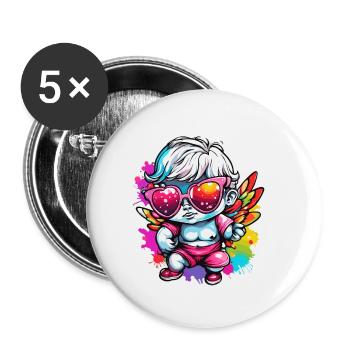 Cupidon / Amour / Flèche / Coeur / Saint Valentin - Lot de 5 petits badges (25 mm) - blanc - Devant