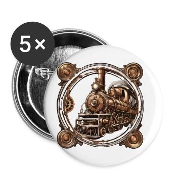 Zug / Lokomotive / Dampflok / Eisenbahn / Lock - Buttons klein 25 mm (5er Pack) - Weiß - Vorne