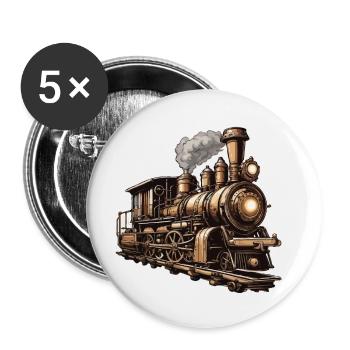 Zug / Lokomotive / Dampflok / Eisenbahn / Lock - Buttons klein 25 mm (5er Pack) - Weiß - Vorne