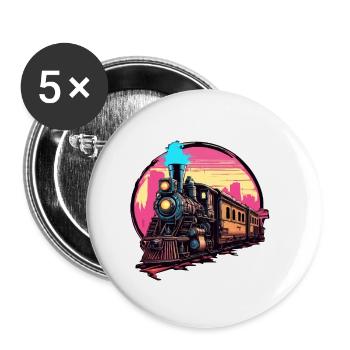 Zug / Lokomotive / Dampflok / Eisenbahn / Lock - Buttons klein 25 mm (5er Pack) - Weiß - Vorne
