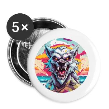 Loup-garou / Pleine lune / Créature / Transformation / Malédiction - Lot de 5 petits badges (25 mm) - blanc - Devant