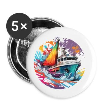 Bateau pirate / Bateau / Mer / Océan / Vagues - Lot de 5 petits badges (25 mm) - blanc - Devant