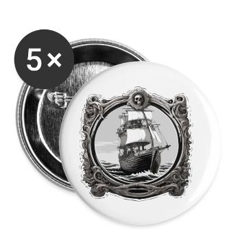 Bateau pirate / Bateau / Mer / Océan / Vagues - Lot de 5 petits badges (25 mm) - blanc - Devant