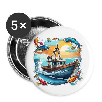 Bateau pirate / Bateau / Mer / Océan / Vagues - Lot de 5 petits badges (25 mm) - blanc - Devant
