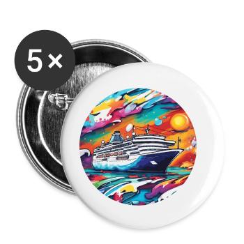 Bateau pirate / Bateau / Mer / Océan / Vagues - Lot de 5 petits badges (25 mm) - blanc - Devant